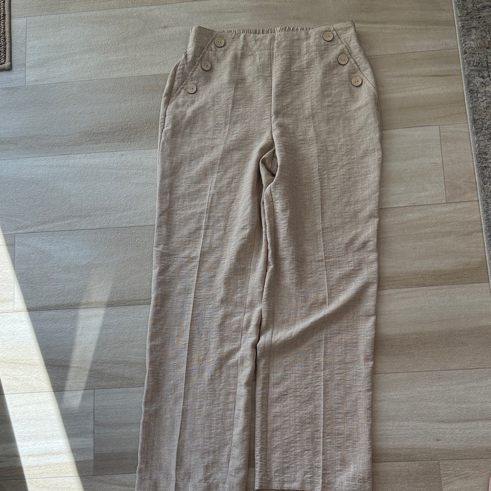 Soho Apparel Tan Button-Detail Trousers